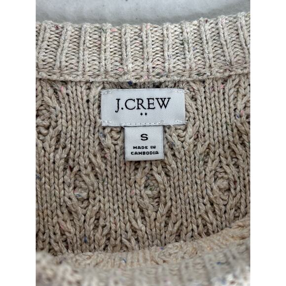 J Crew Donegal Knit Crew Sweater Sz S Tan Cable Knit Fisherman Boxy Fit Flecked - Picture 3 of 7
